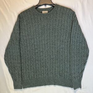 LL Bean Wool Sweater Men’s L Large Green Cable Knit Crewneck Pullover